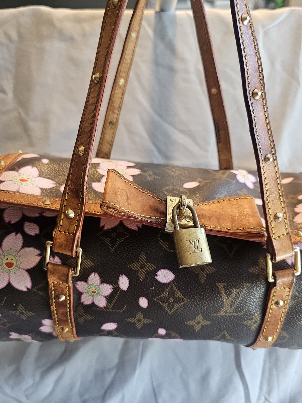 Louis Vuitton Brown Monogram Cherry Blossom Mini Barrel Bag with Pink Accents